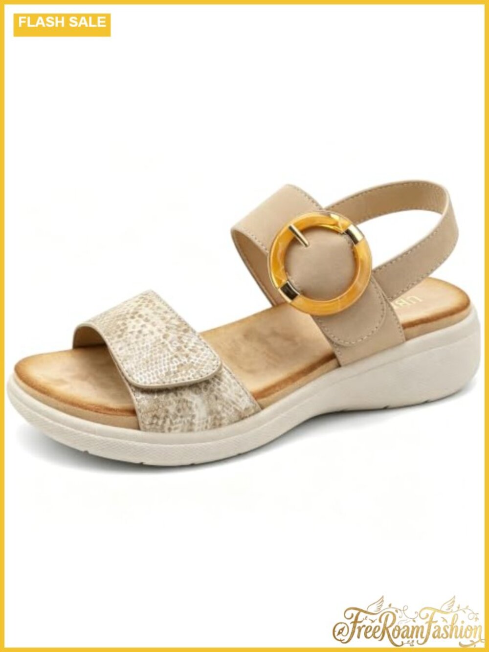 UBFEN Womens Comfort Walking Sandals Low Wedge Platform Hook Loop Strap